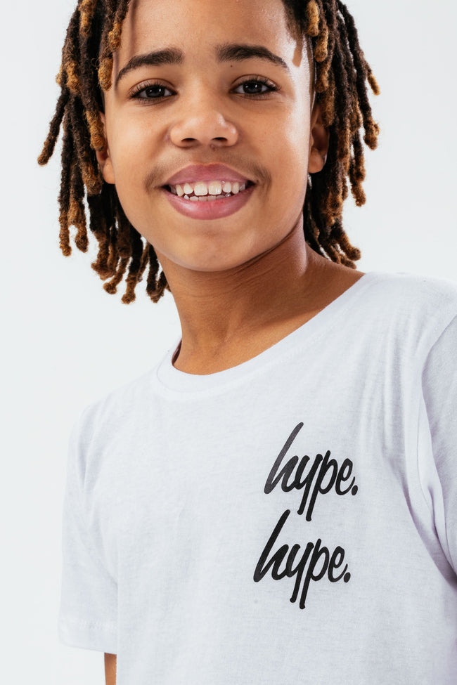 HYPE WHITE DOUBLE LOGO SCRIPT BOYS T-SHIRT