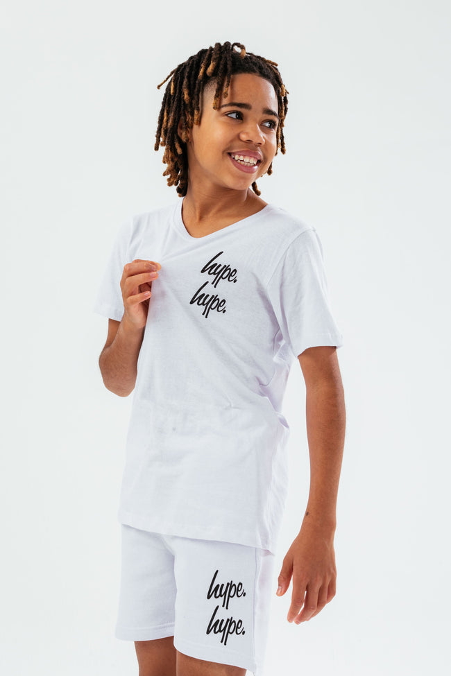 HYPE WHITE DOUBLE LOGO SCRIPT BOYS T-SHIRT