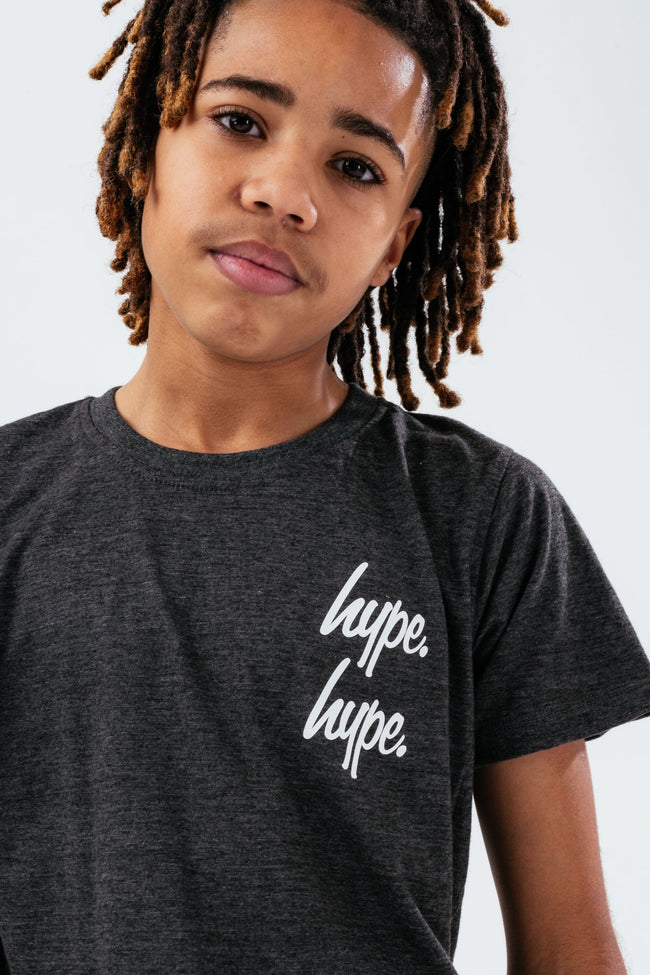 HYPE DARK GREY DOUBLE LOGO SCRIPT BOYS T-SHIRT