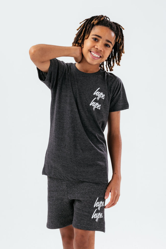 HYPE DARK GREY DOUBLE LOGO SCRIPT BOYS T-SHIRT