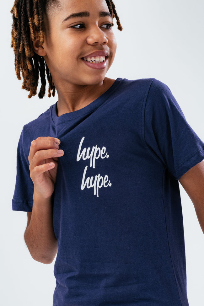 HYPE NAVY DOUBLE LOGO SCRIPT BOYS T-SHIRT