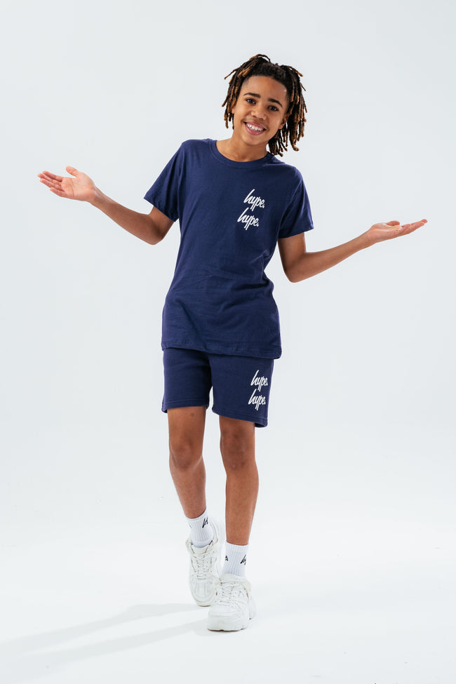 HYPE NAVY DOUBLE LOGO SCRIPT BOYS T-SHIRT