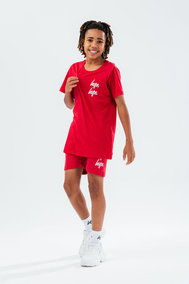 HYPE RED DOUBLE LOGO SCRIPT BOYS T-SHIRT