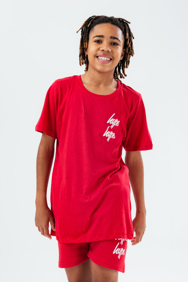 HYPE RED DOUBLE LOGO SCRIPT BOYS T-SHIRT