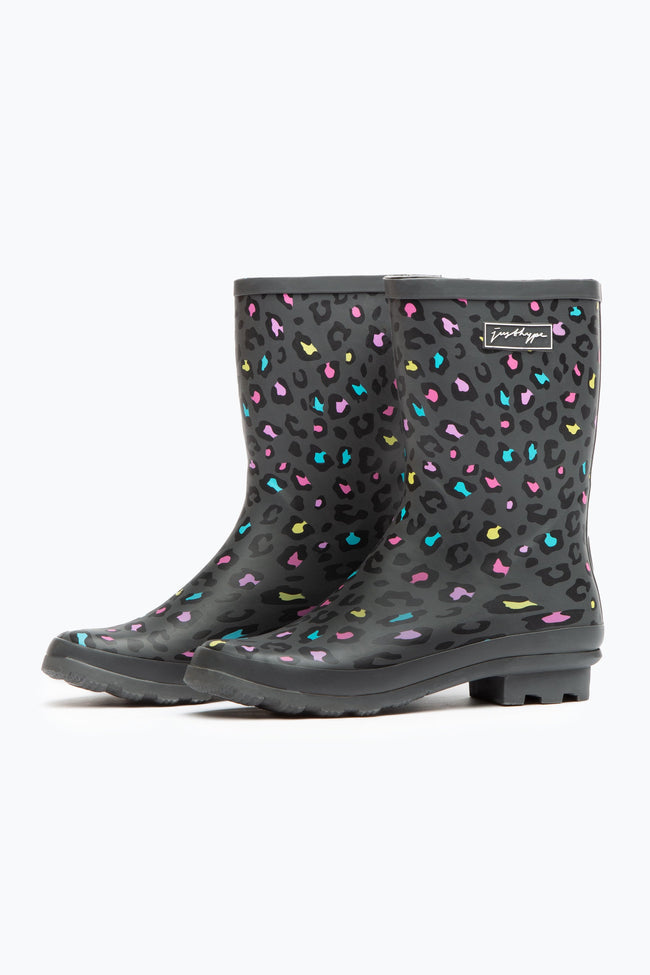 HYPE BLACK RAINBOW LEOPARD WOMEN'S WELLIES