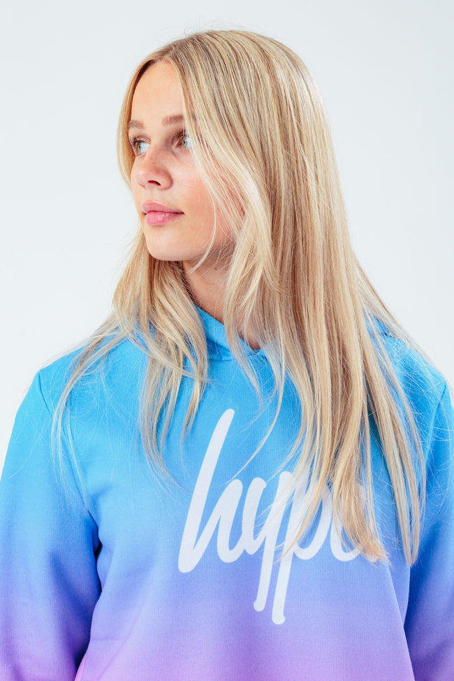 HYPE BLUE & PINK FADE KIDS CROP PULLOVER HOODIE