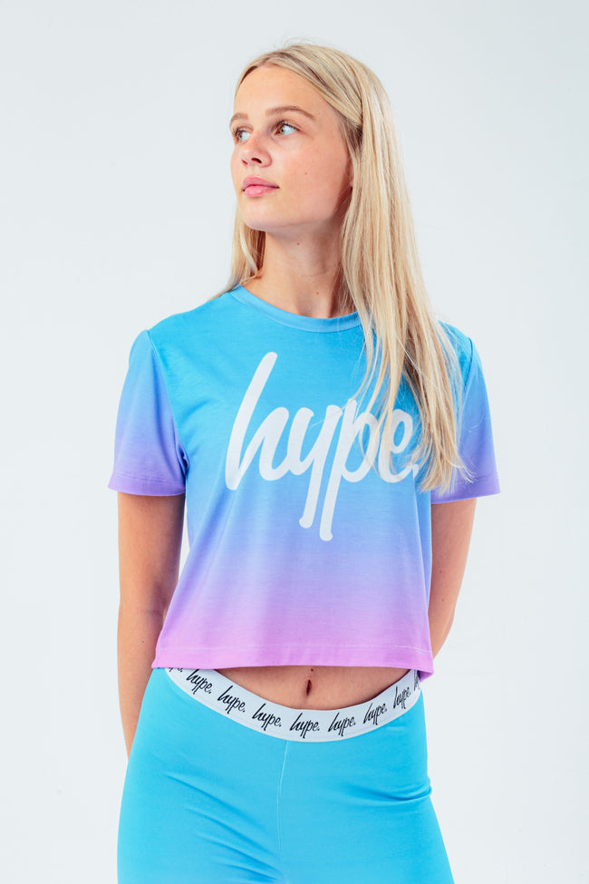 HYPE BLUE & PINK FADE KIDS CROP T-SHIRT