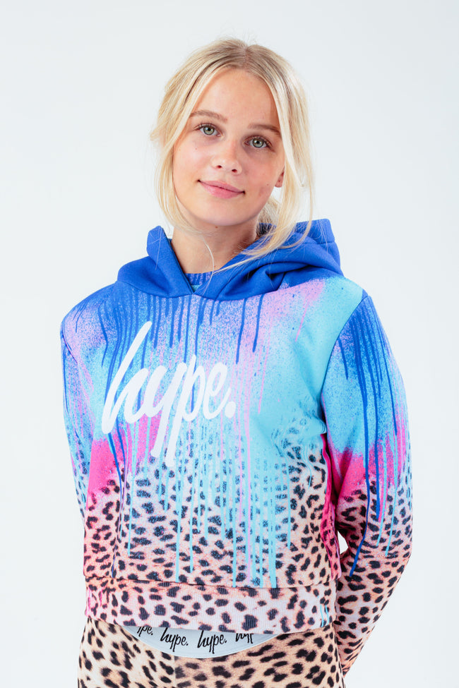 HYPE DRIPS LEOPARD KIDS CROP PULLOVER HOODIE