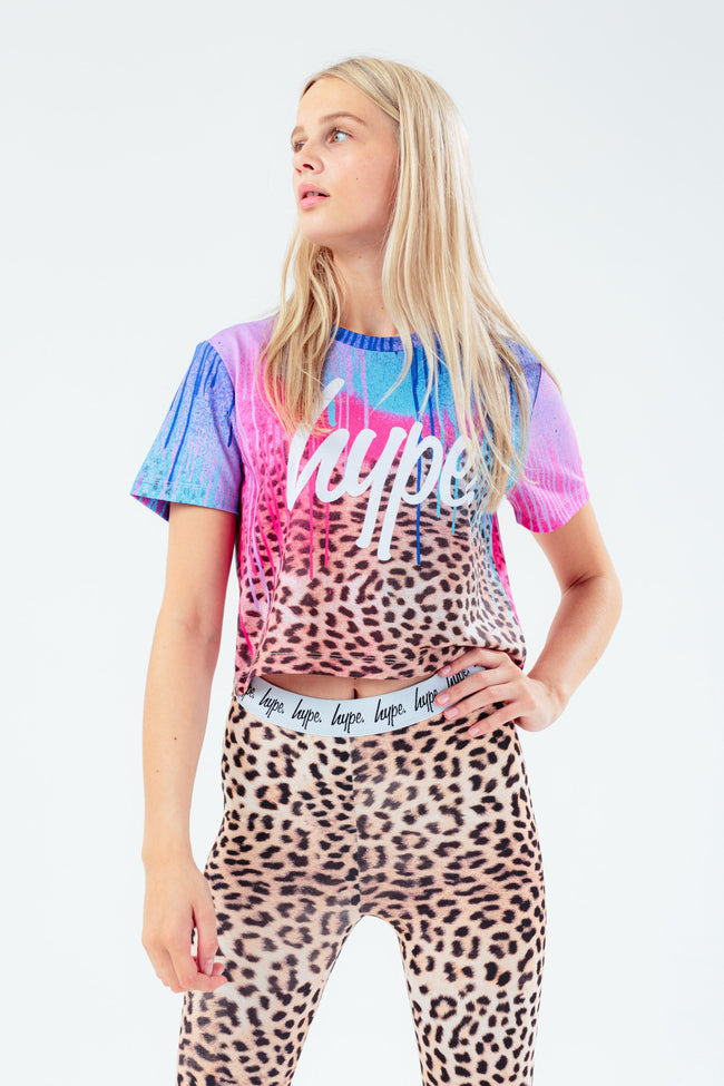 HYPE DRIPS LEOPARD GIRLS CROP T-SHIRT