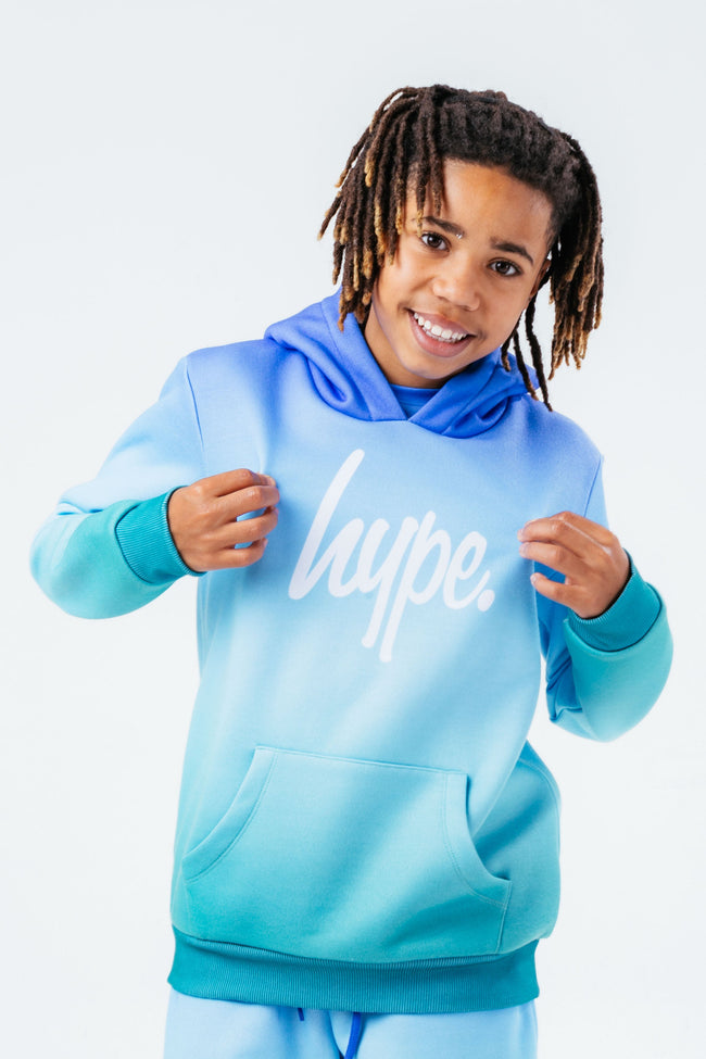 HYPE BLUE & GREEN FADE KIDS PULLOVER HOODIE