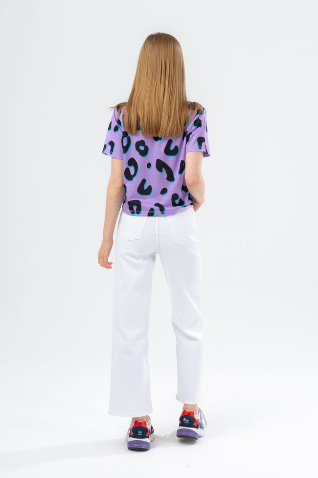 HYPE LILAC LEOPARD ANIMAL GIRLS CROP T-SHIRT