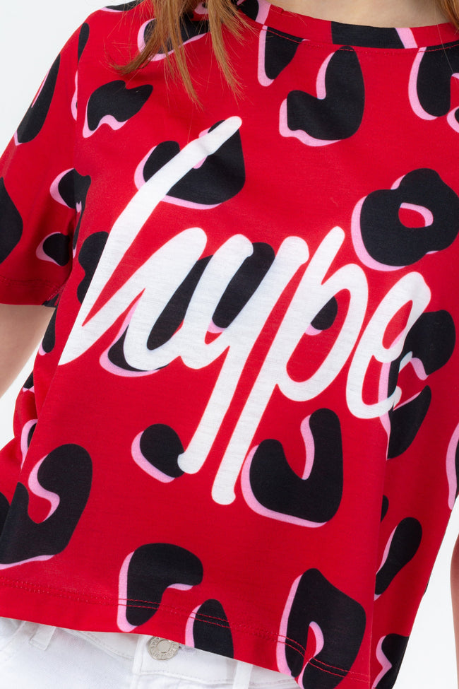 HYPE RED LEOPARD ANIMAL GIRLS CROP T-SHIRT