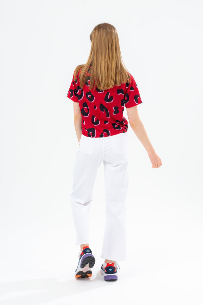 HYPE RED LEOPARD ANIMAL GIRLS CROP T-SHIRT