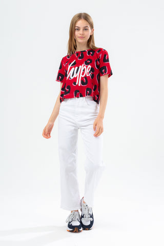 HYPE RED LEOPARD ANIMAL GIRLS CROP T-SHIRT