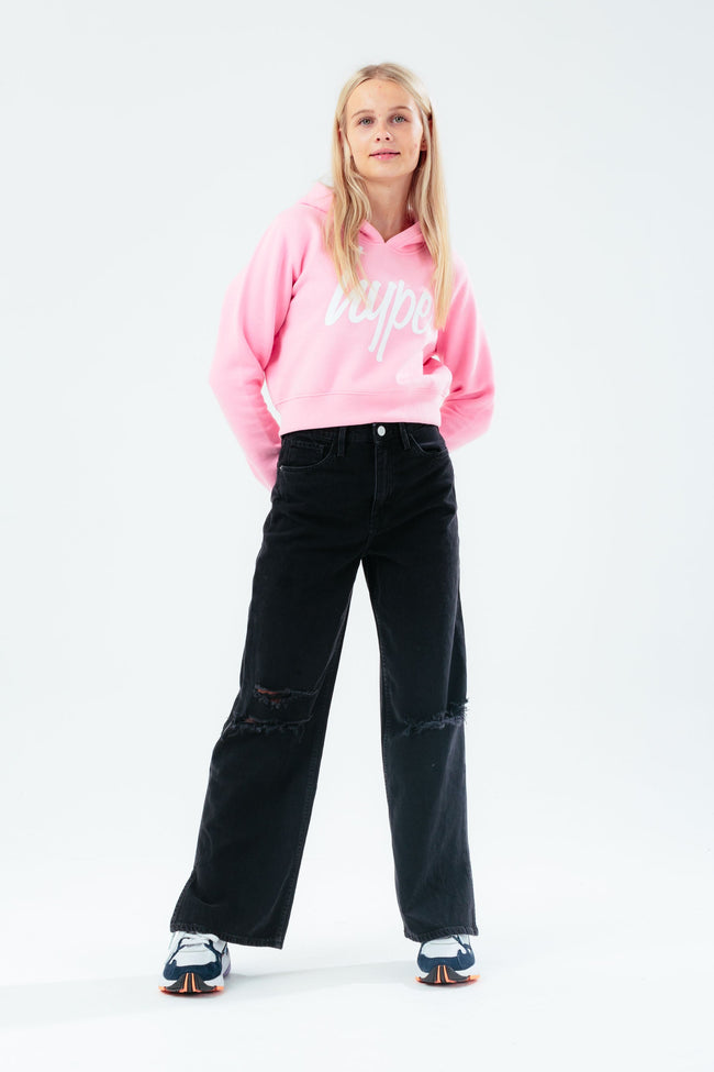 HYPE PINK LOGO GIRLS CROP PULLOVER HOODIE