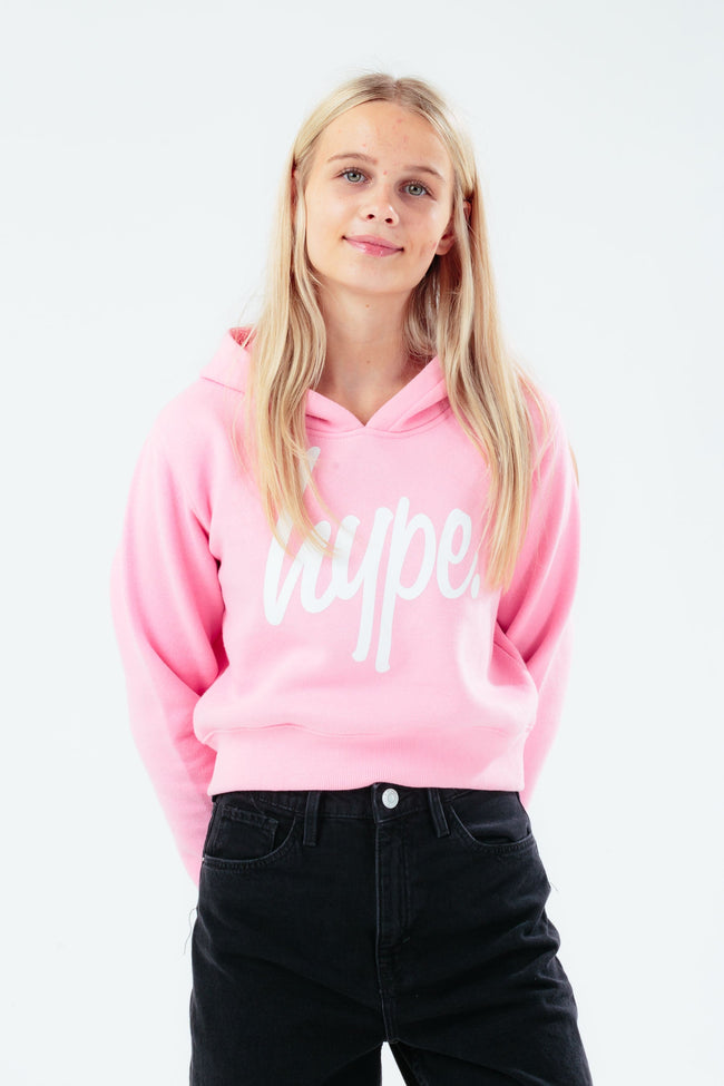 HYPE PINK LOGO GIRLS CROP PULLOVER HOODIE