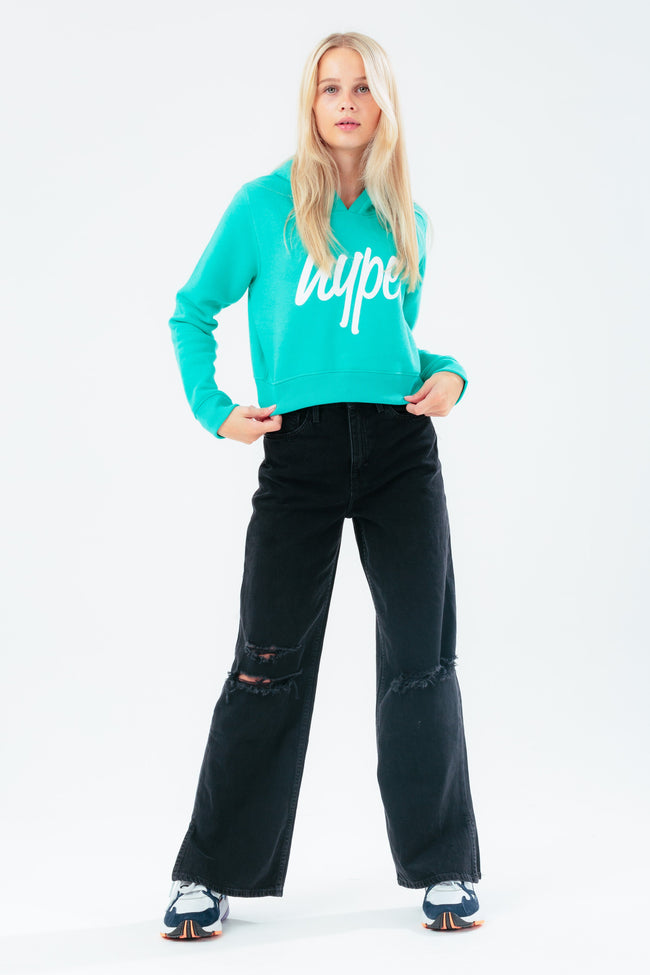 HYPE GREEN LOGO GIRLS CROP PULLOVER HOODIE