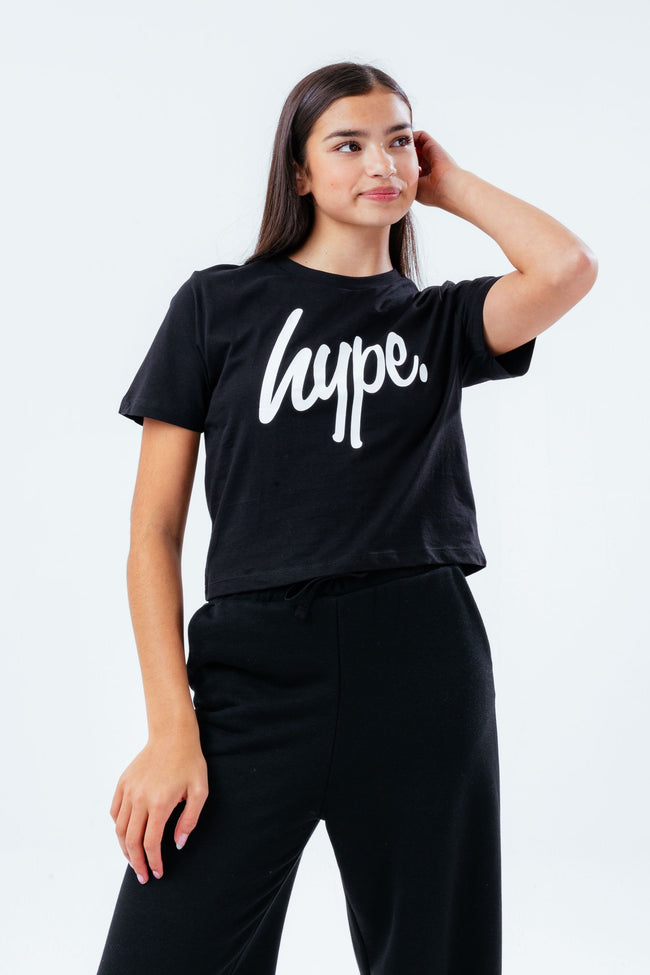 HYPE BLACK LOGO GIRLS CROP T-SHIRT