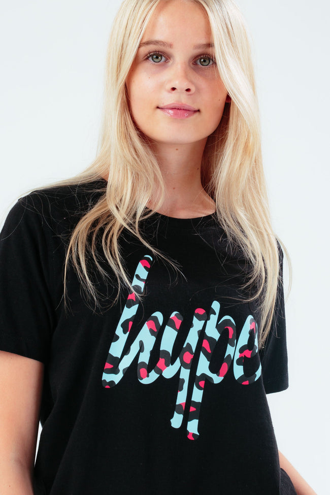 HYPE BLACK ANIMAL SCRIPT GIRLS T-SHIRT