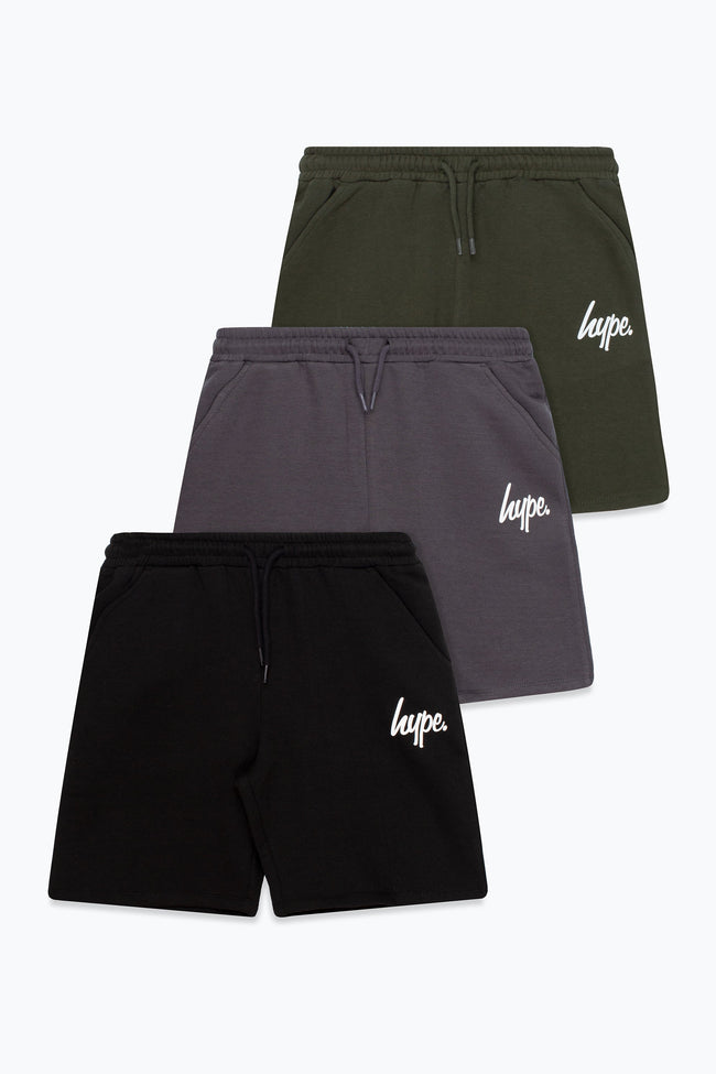 HYPE KHAKI SLATE CHARCOAL 3 PACK OF BOYS SHORTS