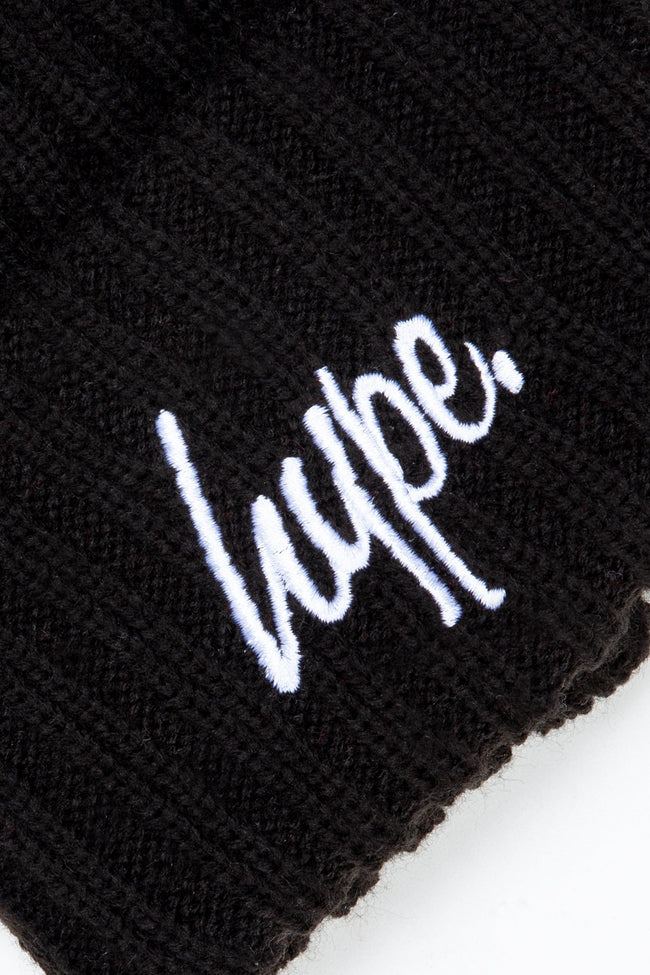 HYPE BLACK KNITTED POM POM BEANIE