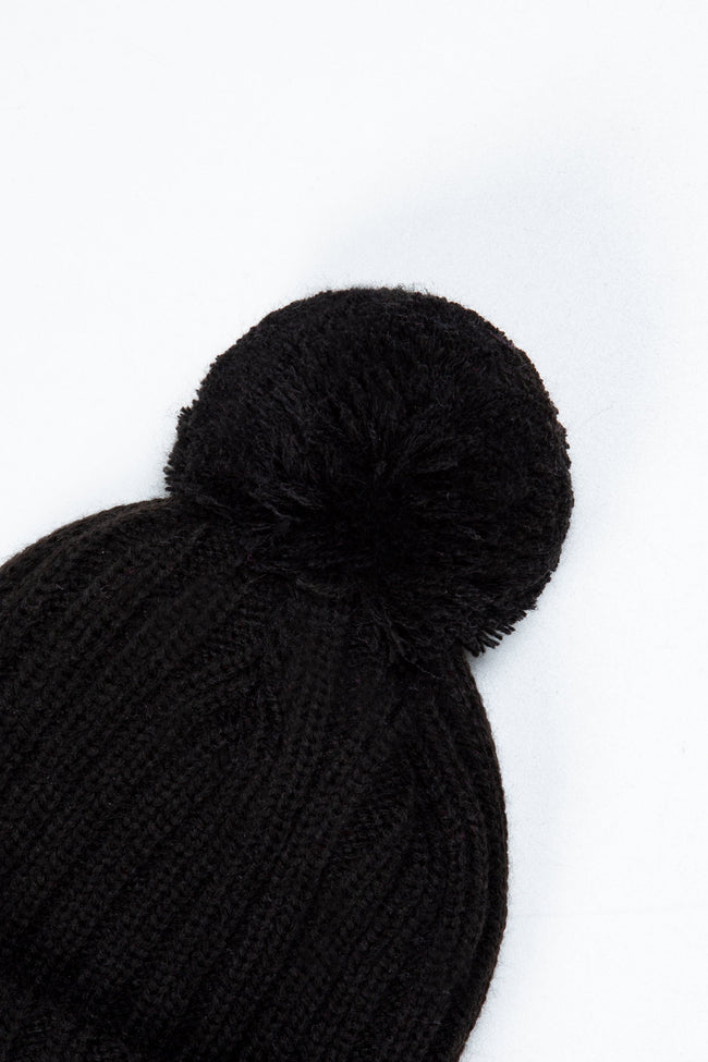 HYPE BLACK KNITTED POM POM BEANIE