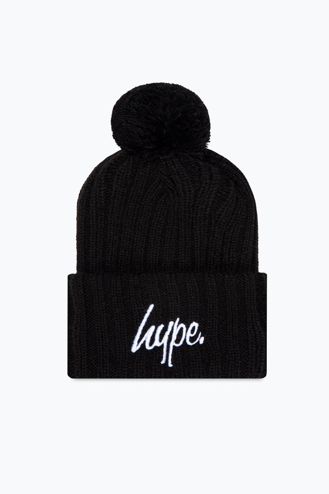 HYPE BLACK KNITTED POM POM BEANIE