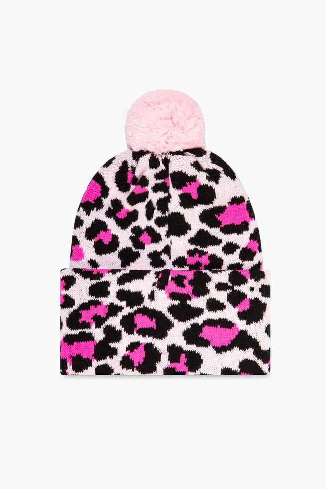 HYPE PURPLE LEOPARD KNITTED BEANIE