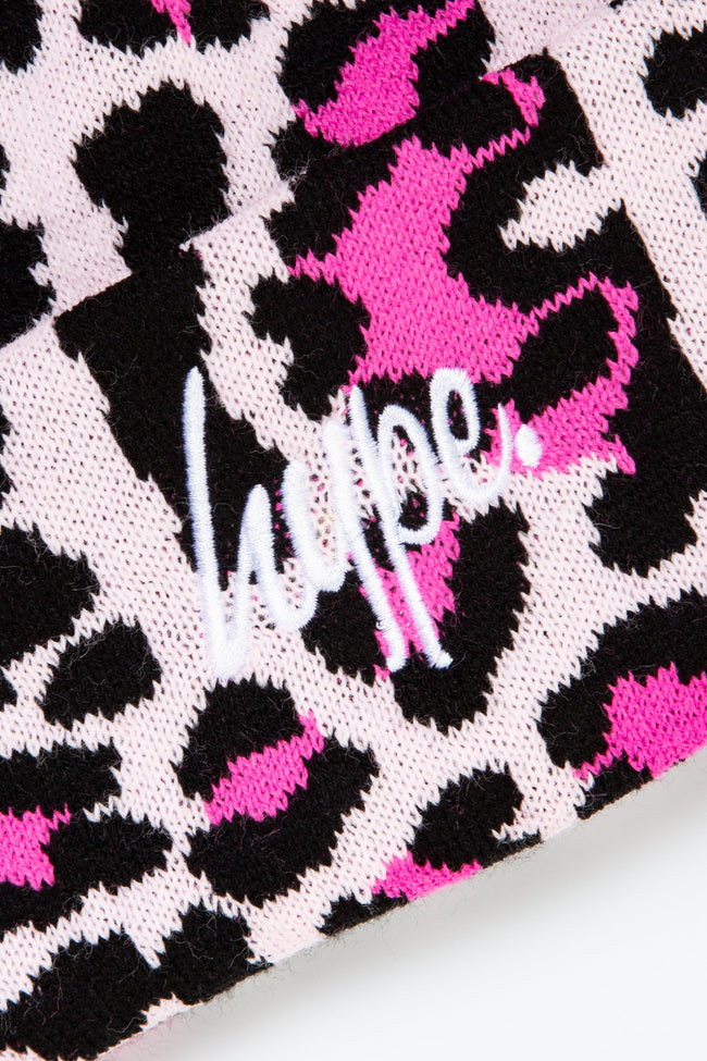 HYPE PURPLE LEOPARD KNITTED BEANIE