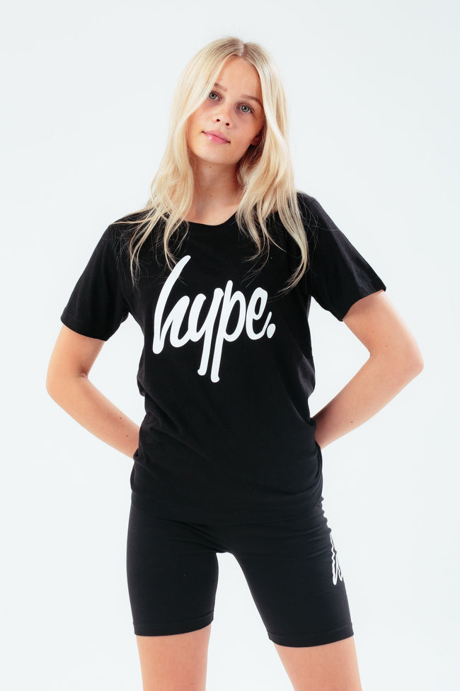 HYPE BLACK T-SHIRT AND CYCLING SHORTS GIRLS SET