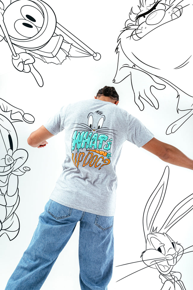 HYPE X LOONEY TUNES GREY MARL WHAT'S UP DOC SCRIBBLE T-SHIRT