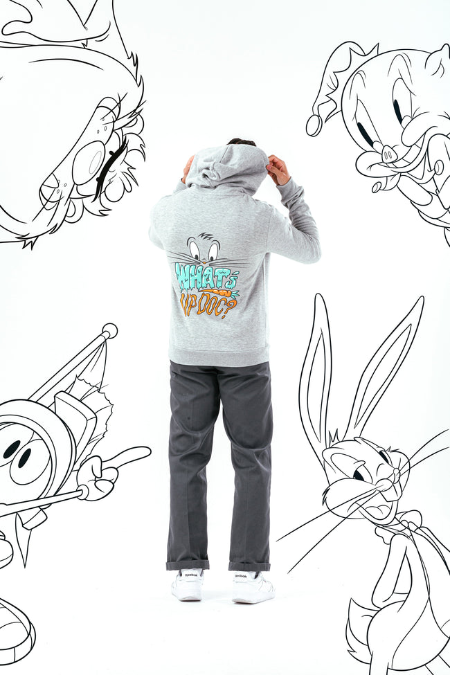 HYPE X LOONEY TUNES GREY MARL WHAT'S UP DOC SCRIBBLE HOODIE