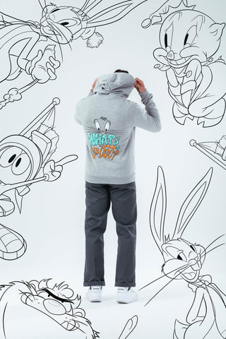 HYPE X LOONEY TUNES GREY MARL WHAT'S UP DOC SCRIBBLE HOODIE