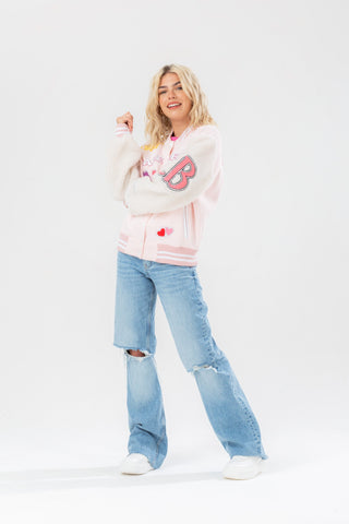 HYPE X CARE BEARS WOMENS PINK APPLIQUE SCRIBBLE JACKET