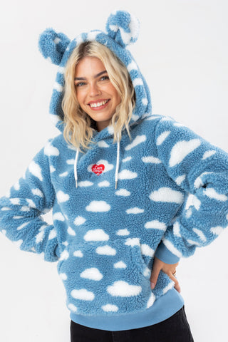 HYPE X CARE BEARS WOMENS BLUE CLOUD SHERPA SCRIBBLE HOODIE