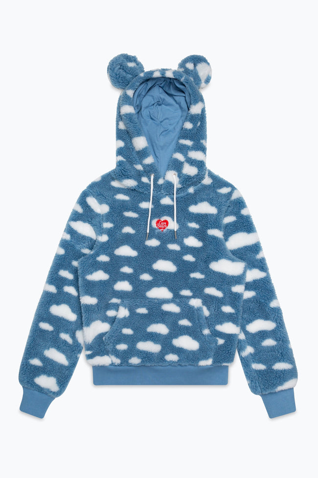 HYPE X CARE BEARS WOMENS BLUE CLOUD SHERPA SCRIBBLE HOODIE