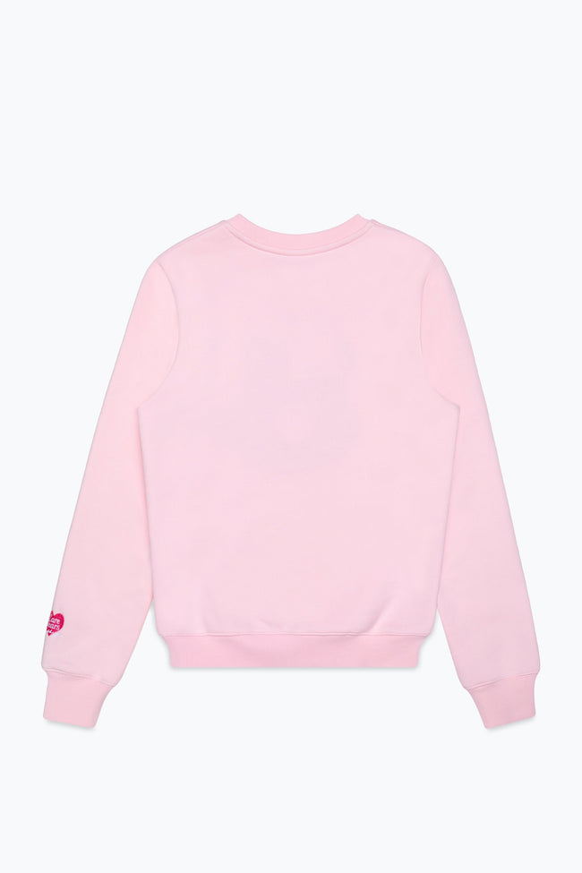 HYPE X CARE BEARS WOMENS PINK APPLIQUE SCRIBBLE CREW NECK