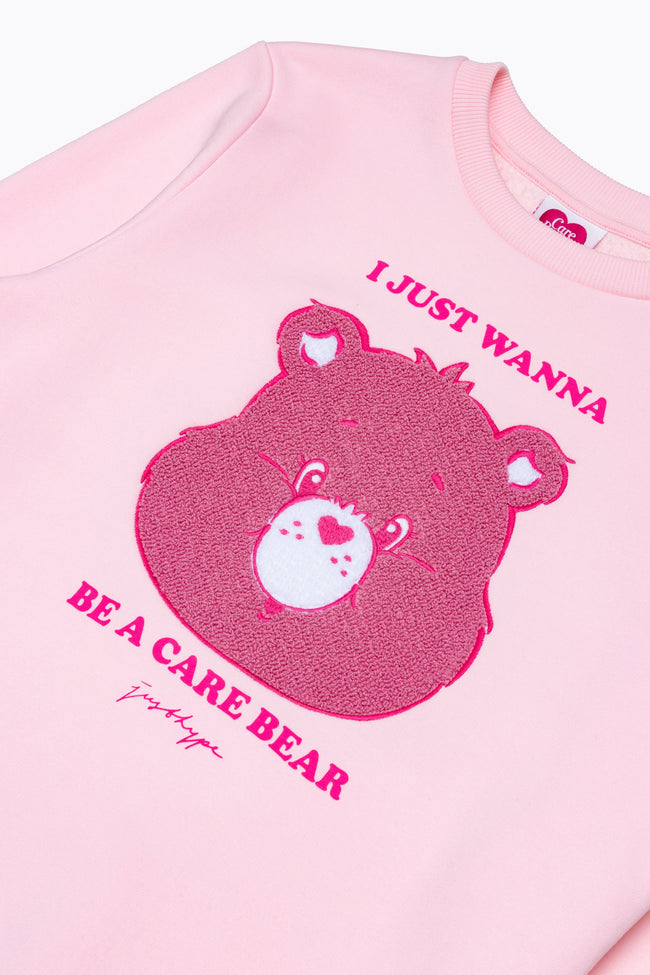 HYPE X CARE BEARS WOMENS PINK APPLIQUE SCRIBBLE CREW NECK