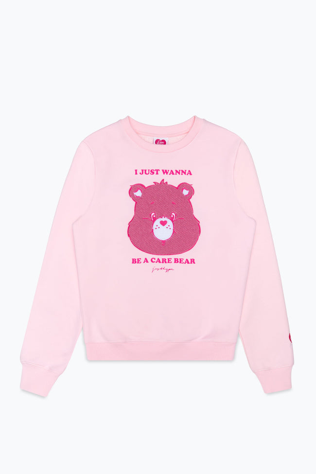 HYPE X CARE BEARS WOMENS PINK APPLIQUE SCRIBBLE CREW NECK