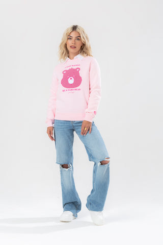 HYPE X CARE BEARS WOMENS PINK APPLIQUE SCRIBBLE CREW NECK