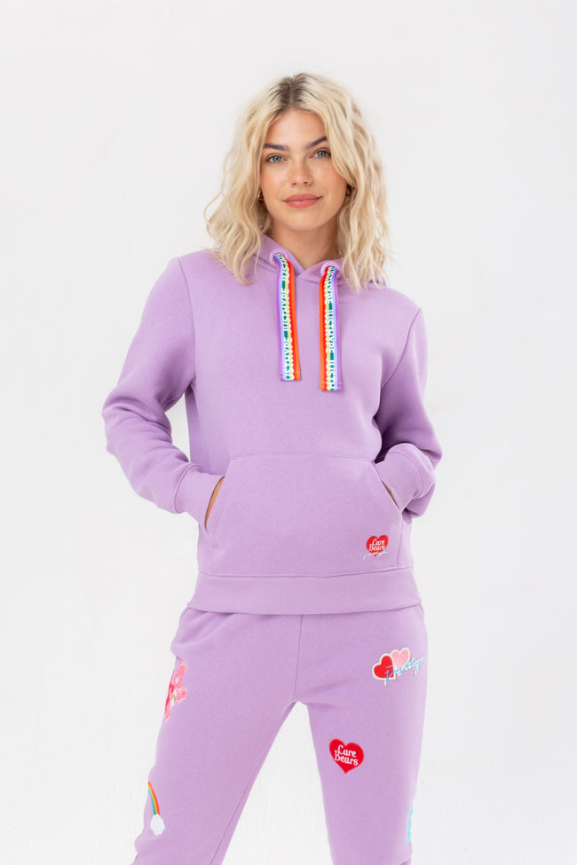 HYPE X CARE BEARS WOMENS LILAC EMBROIDERED SCRIBBLE HOODIE