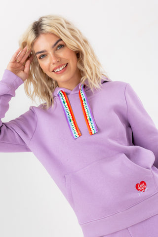 HYPE X CARE BEARS WOMENS LILAC EMBROIDERED SCRIBBLE HOODIE