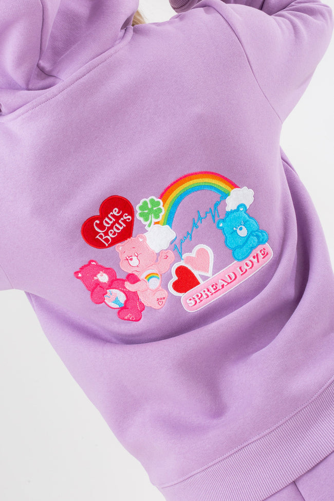 HYPE X CARE BEARS WOMENS LILAC EMBROIDERED SCRIBBLE HOODIE