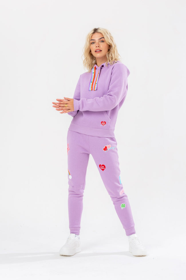 HYPE X CARE BEARS WOMENS LILAC EMBROIDERED SCRIBBLE HOODIE