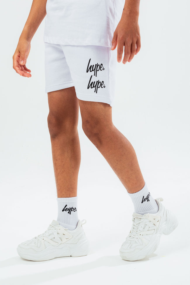 HYPE WHITE DOUBLE LOGO SCRIPT BOYS SHORTS