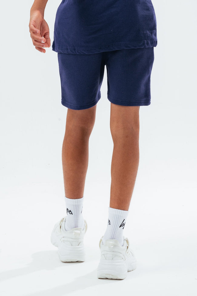 HYPE NAVY DOUBLE LOGO SCRIPT BOYS SHORTS