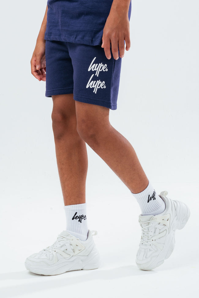 HYPE NAVY DOUBLE LOGO SCRIPT BOYS SHORTS