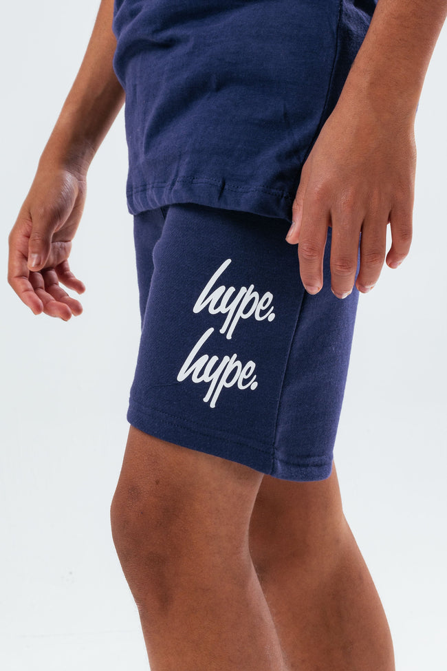 HYPE NAVY DOUBLE LOGO SCRIPT BOYS SHORTS