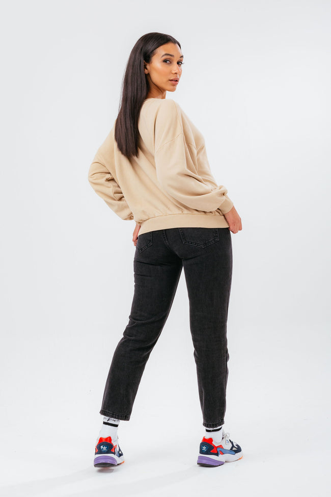 HYPE BEIGE OVERSIZED DROP SHOULDER WOMEN'S SWEATSHIRT