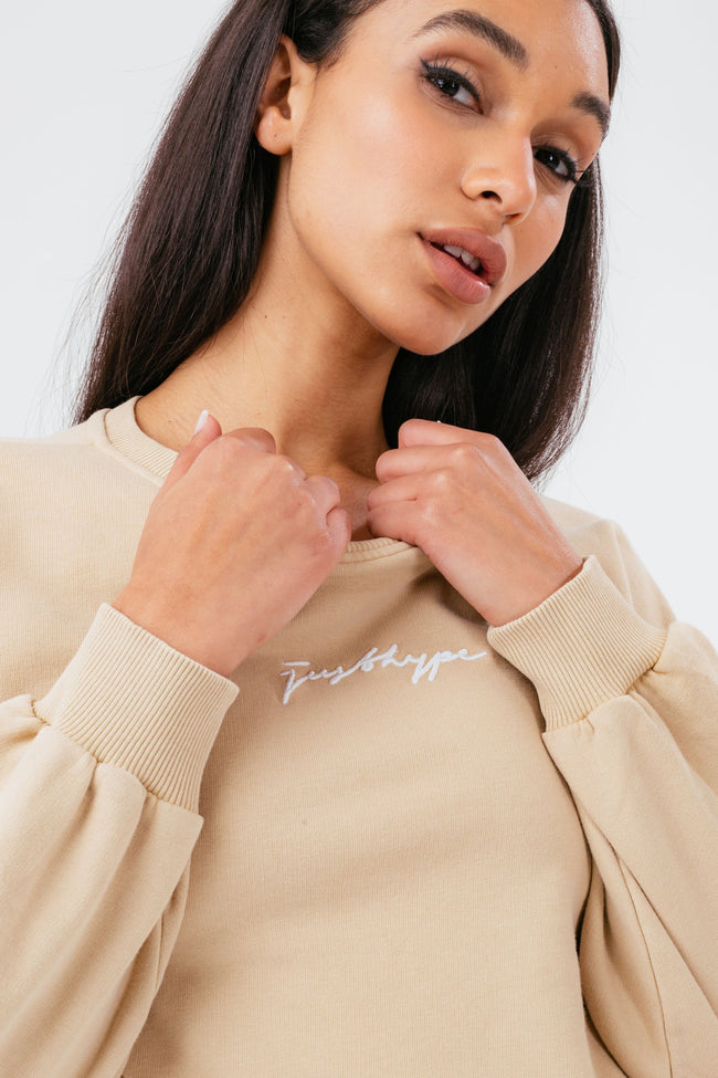 HYPE BEIGE OVERSIZED DROP SHOULDER WOMEN'S SWEATSHIRT